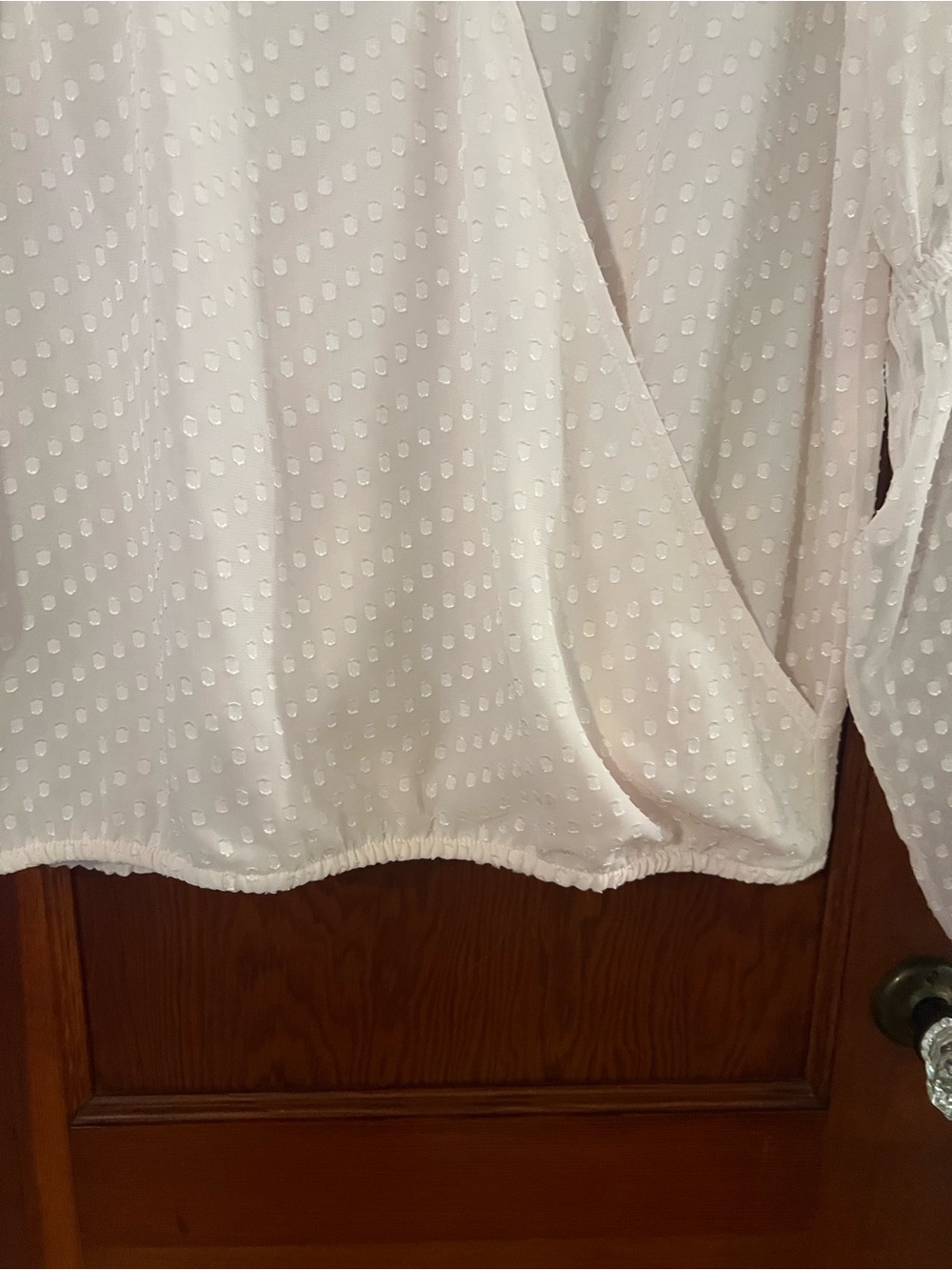 LOFT White Swiss Dot Wrap Blouse XS Long Sleeve V-Neck Balloon Sleeve Boho Top - Picture 8 of 10